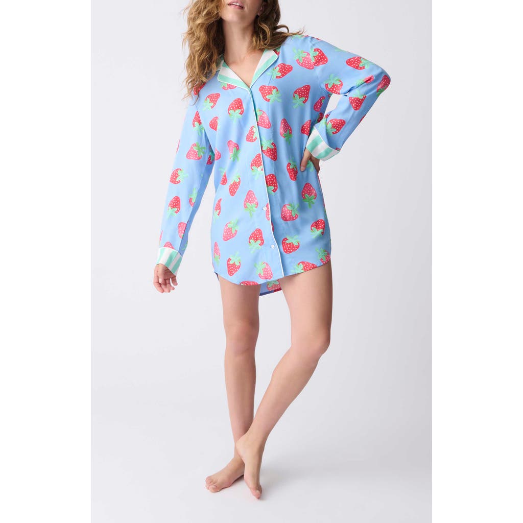 Pj Salvage Farmer Long Sleeve Sleep Shirt In Bright Blue
