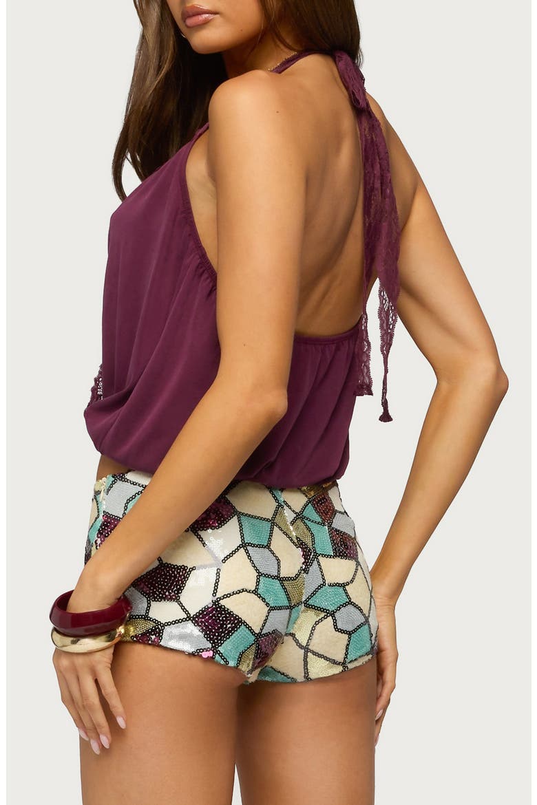 Eilen Lacey Wrap Halter Top, Alternate, color, PLUM