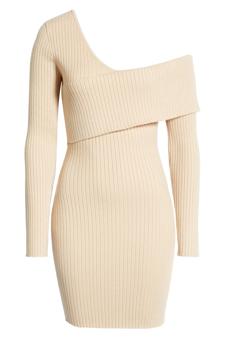 Asymmetrical Off the Shoulder Sweater Dress, Alternate, color, IVORY