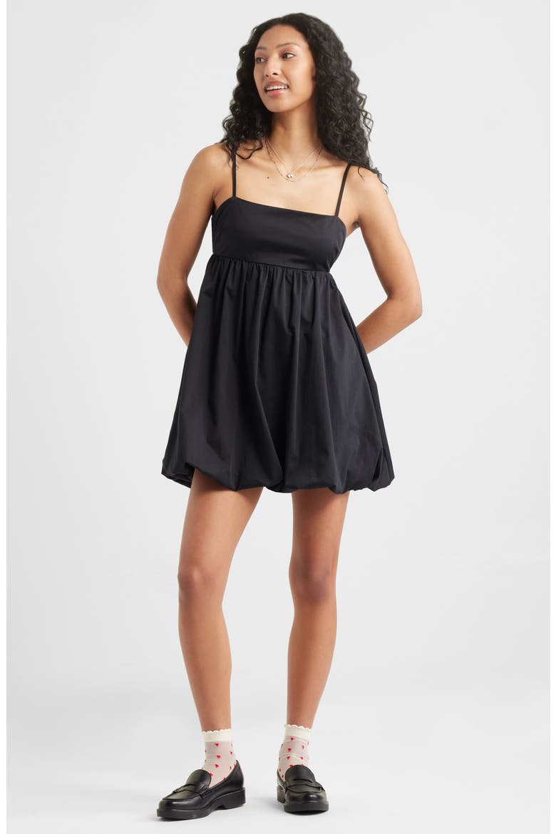 Bow Back Bubble Hem Minidress, Main, color, BLACK