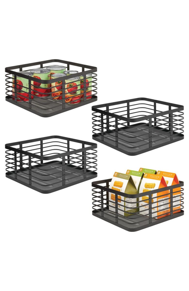 mDesign Metal Pantry Basket with Handles - Set of 4 - Matte Black, Main, color, Black