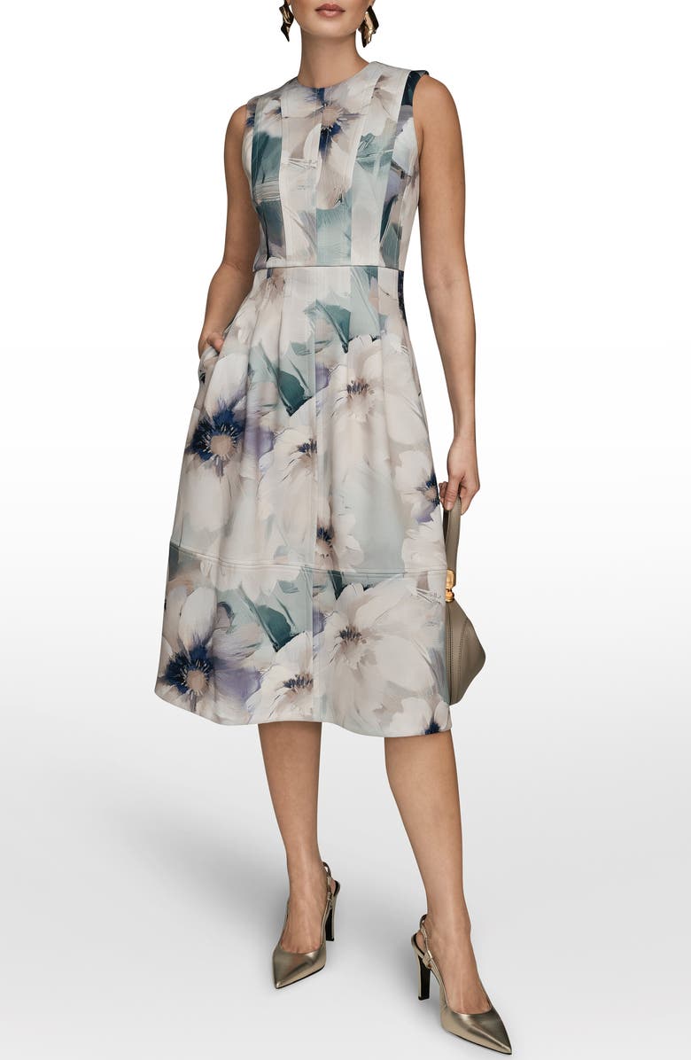Donna Karan New York Floral Fit & Flare Midi Dress, Alternate, color, Laurel Multi