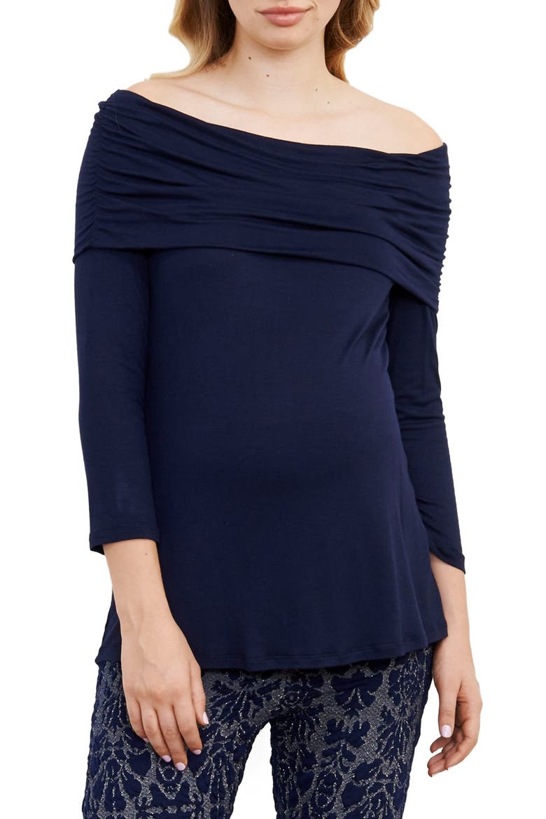 Off the Shoulder Maternity Top, Main, color, NAVY