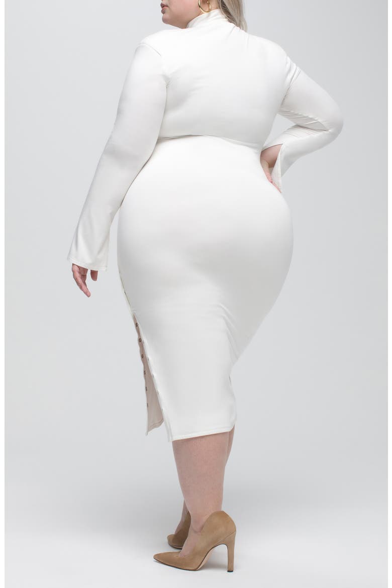 Ribbed Mock Neck Long Sleeve Midi Dress, Alternate, color, IVORY