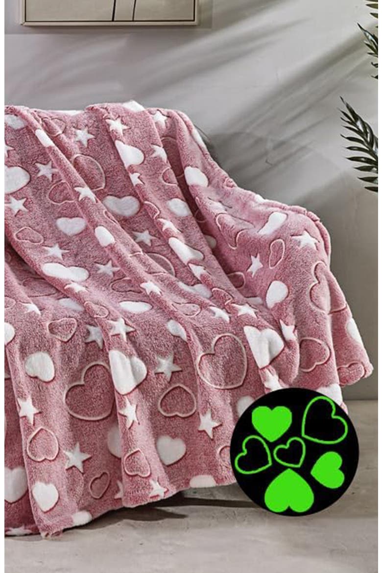Glow in the Dark Ultra Plush Fleece Throw Blanket, Alternate, color, HEART/STAR