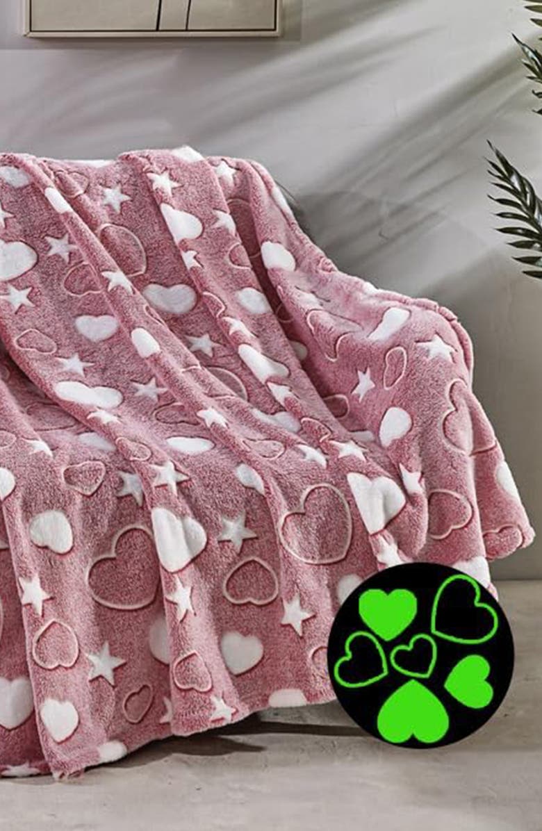 Luxury Home Glow in the Dark Ultra Plush Fleece Throw Blanket, Alternate, color, Heart/Star