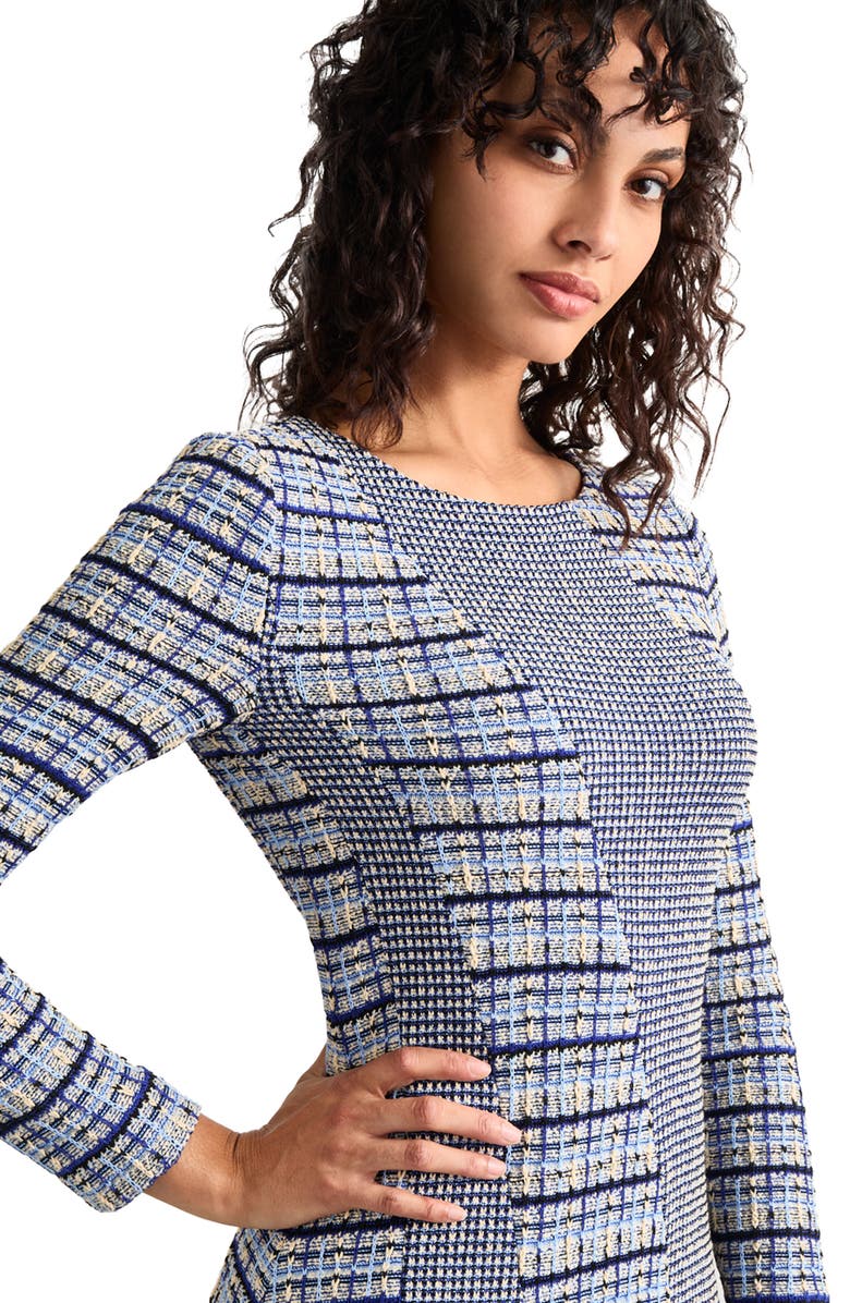 Misook Multistitch Long Sleeve Midi Dress, Alternate, color, Starry Night Blue