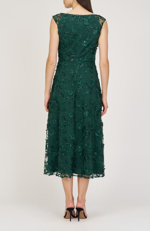 Js Collections Viviana Embroidered Sequin Floral Cocktail Midi Dress In Green