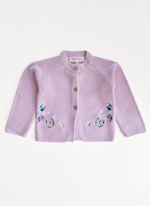 Timo & Violet Embroidered Butterfly Knit Cardigan In Purple