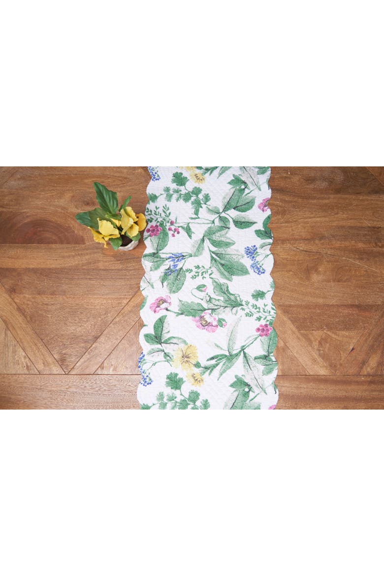 Marcy Blooms Rectangle Cotton Table Runner 14" x 51" Floral Design All Seasons Kitchen Dining Dinner Table Tablerunner Decor Decoration, Alternate, color, Green