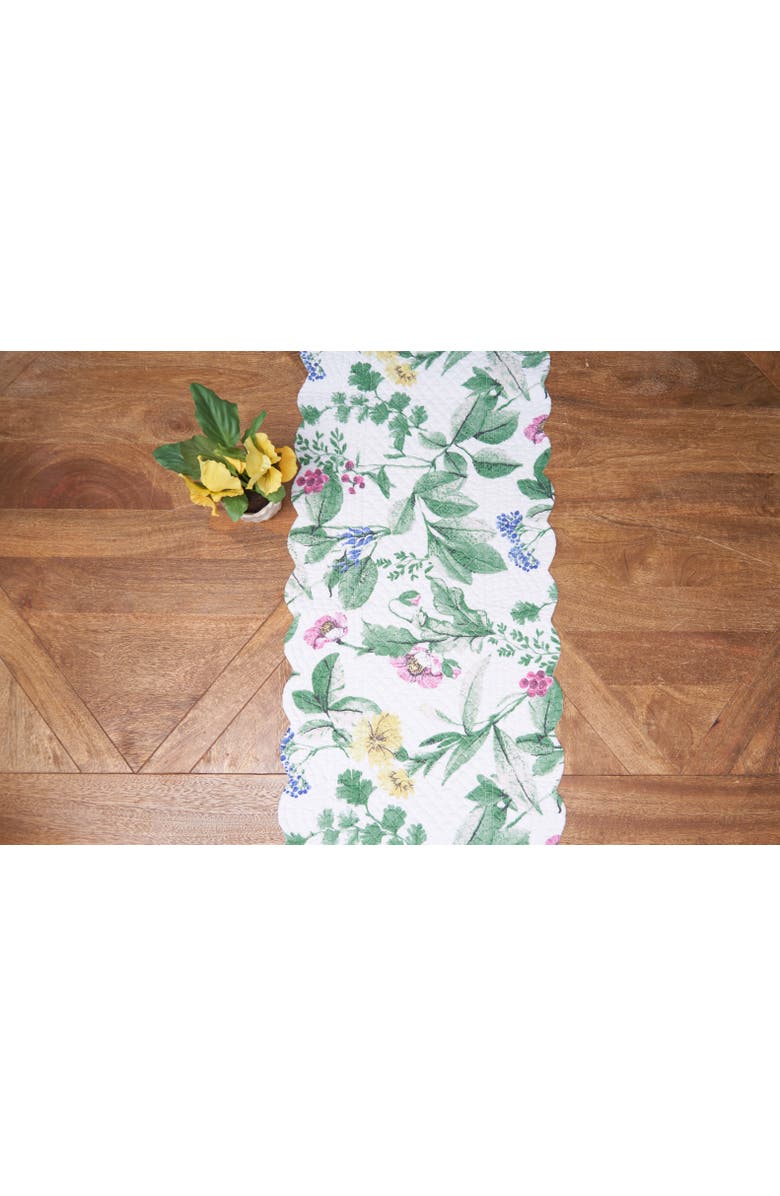 C&F Home Marcy Blooms Rectangle Cotton Table Runner 14" x 51" Floral Design All Seasons Kitchen Dining Dinner Table Tablerunner Decor Decoration, Alternate, color, Green