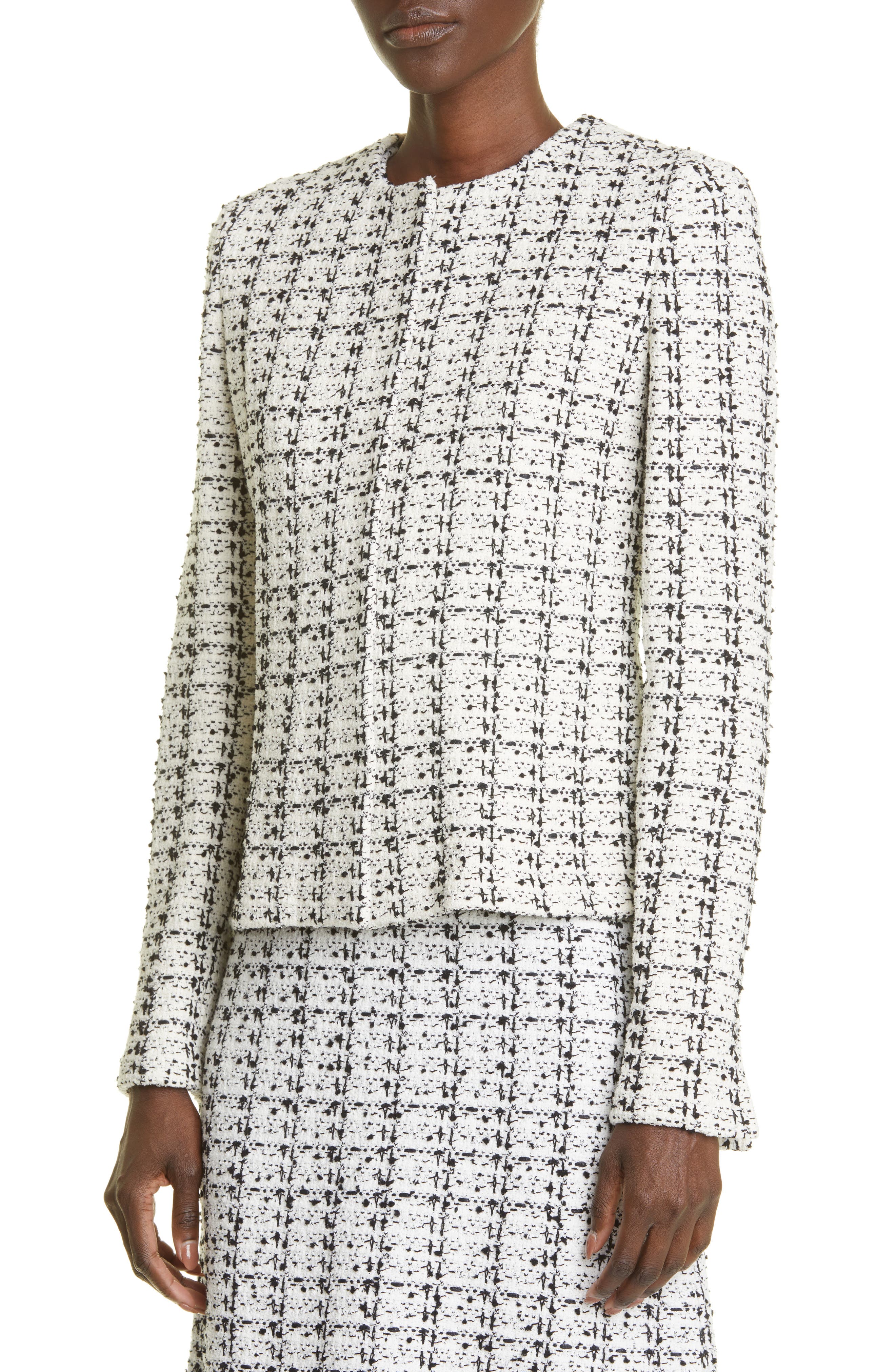 St. John Collection Plaid Textured Knit Tweed Jacket (Women) | Nordstrom