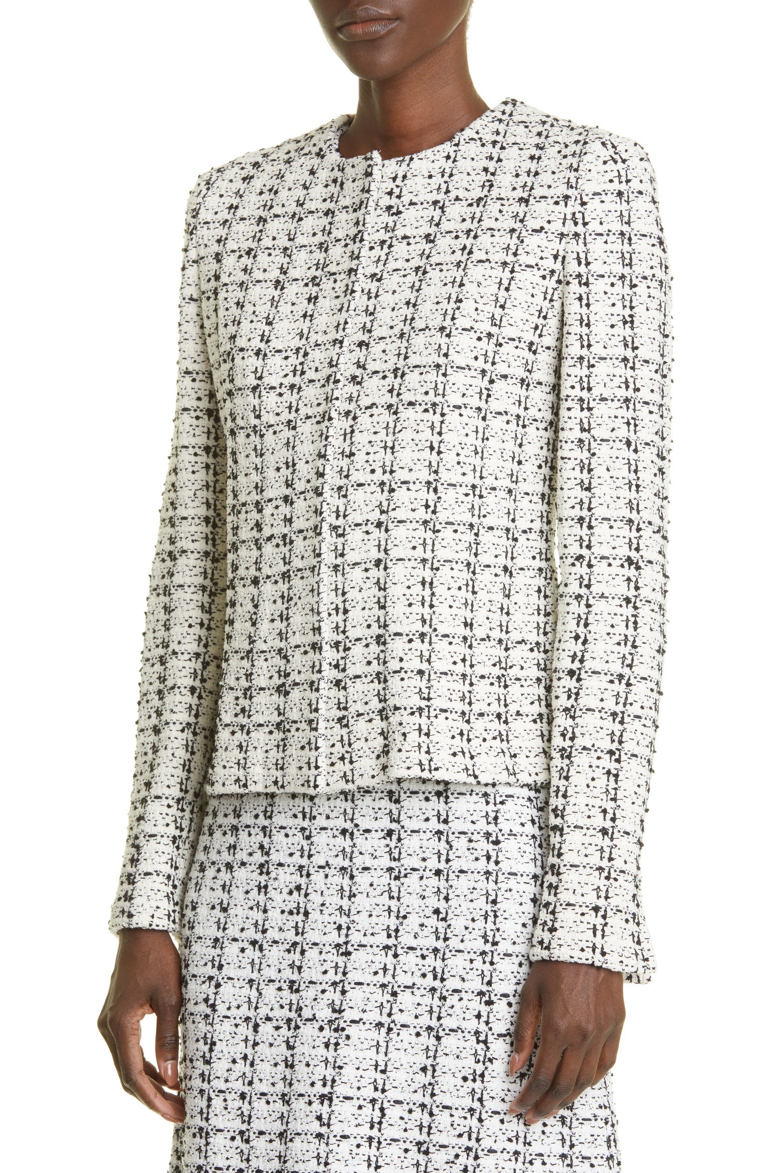 Texture Knitting Book St. John Collection Plaid Textured Knit Tweed Jacket (Women) | Nordstrom