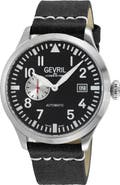GEVRIL Vaughn Leather Strap Automatic Watch, 44mm