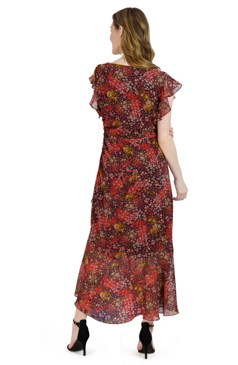 Julia Jordan Flutter Sleeve Ruched Dress, Alternate, color, Burgundy Multi