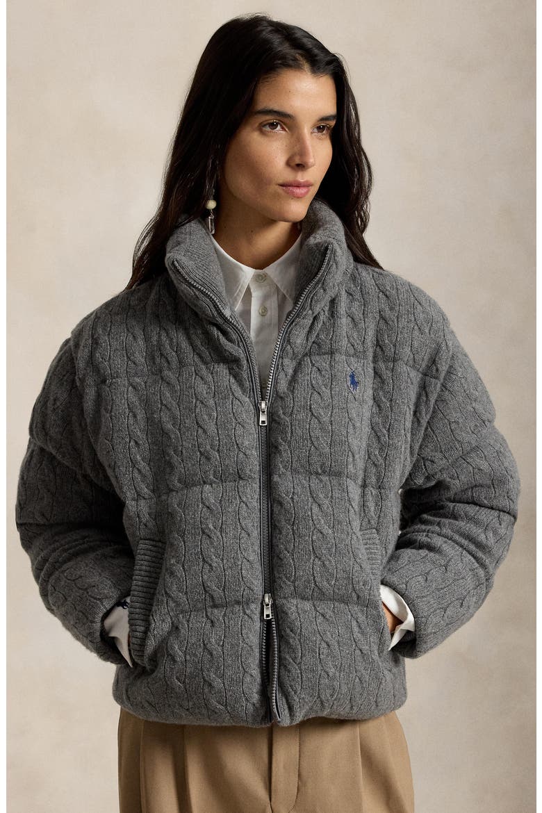 Cable Wool & Cashmere Puffer Jacket, Alternate, color, FLANNEL GREY HEATHER