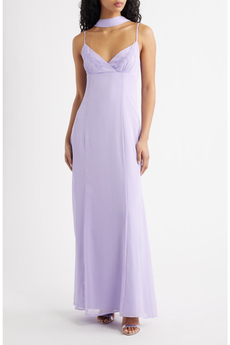 Jadira Open Back Maxi Dress & Scarf Set, Main, color, PURPLE