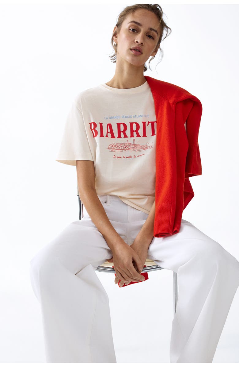 H&M Printed t-shirt, Alternate, color, Cream/Biarritz