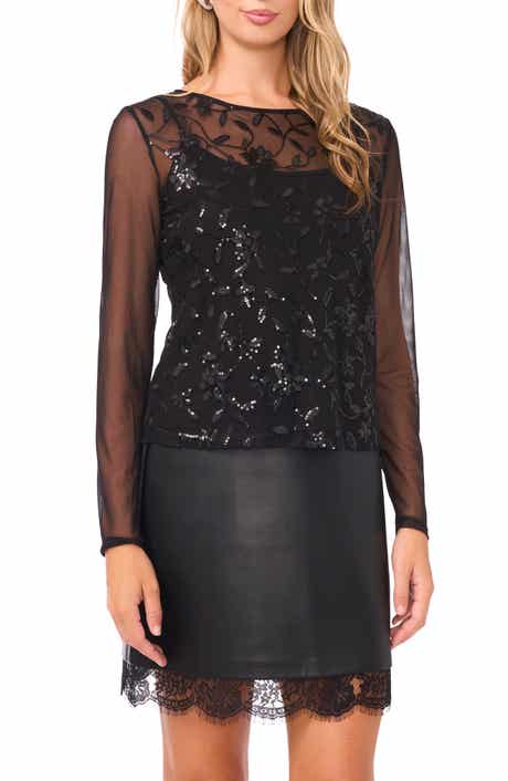 Vince Camuto Sequin Mesh Long Sleeve Shirt
