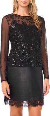 Vince Camuto Sequin Mesh Long Sleeve Shirt