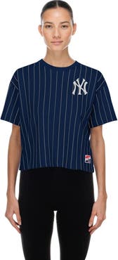 New Era Women's New Era  Navy New York Yankees Throwback Meshback Pinstripe Boxy T-Shirt
