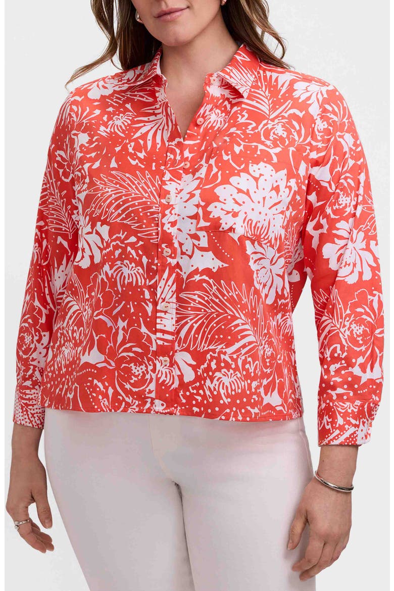 Jodie Floral Print Crop Shirt, Main, color, PEACHY ORANGE/ WHITE