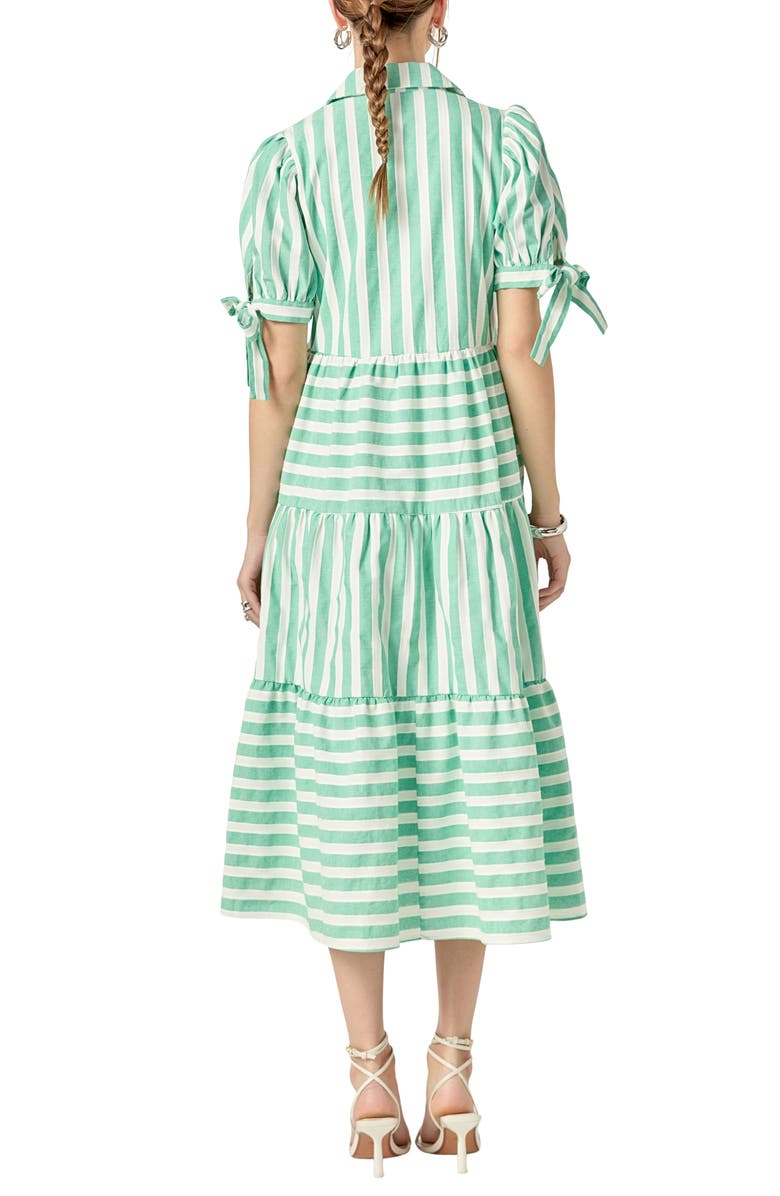 English Factory Stripe Cotton Midi Dress, Alternate, color, Green/ White