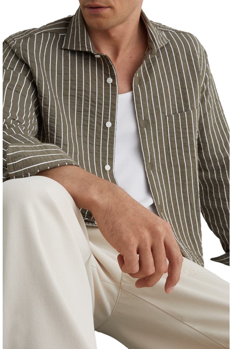 Dupree Stripe Cotton Blend Seersucker Button-Up Shirt, Alternate, color, VINTAGE GREEN
