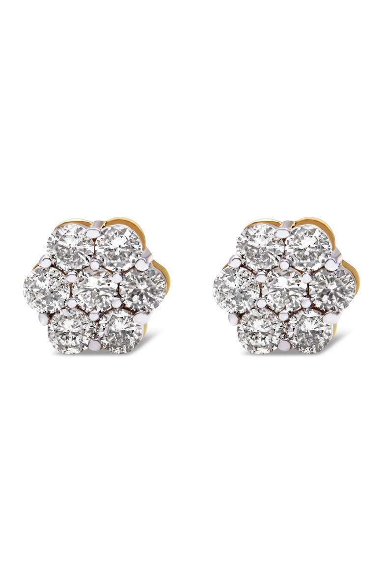 14K Yellow Gold 2.0 Cttw Diamond Floral Cluster Stud Earring, Main, color, Yellow