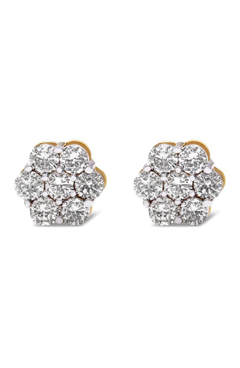 Haus of Brilliance 14K Yellow Gold 2.0 Cttw Diamond Floral Cluster Stud Earring, Main, color, Yellow