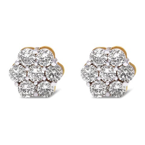 14K Yellow Gold 2.0 Cttw Diamond Floral Cluster Stud Earring
