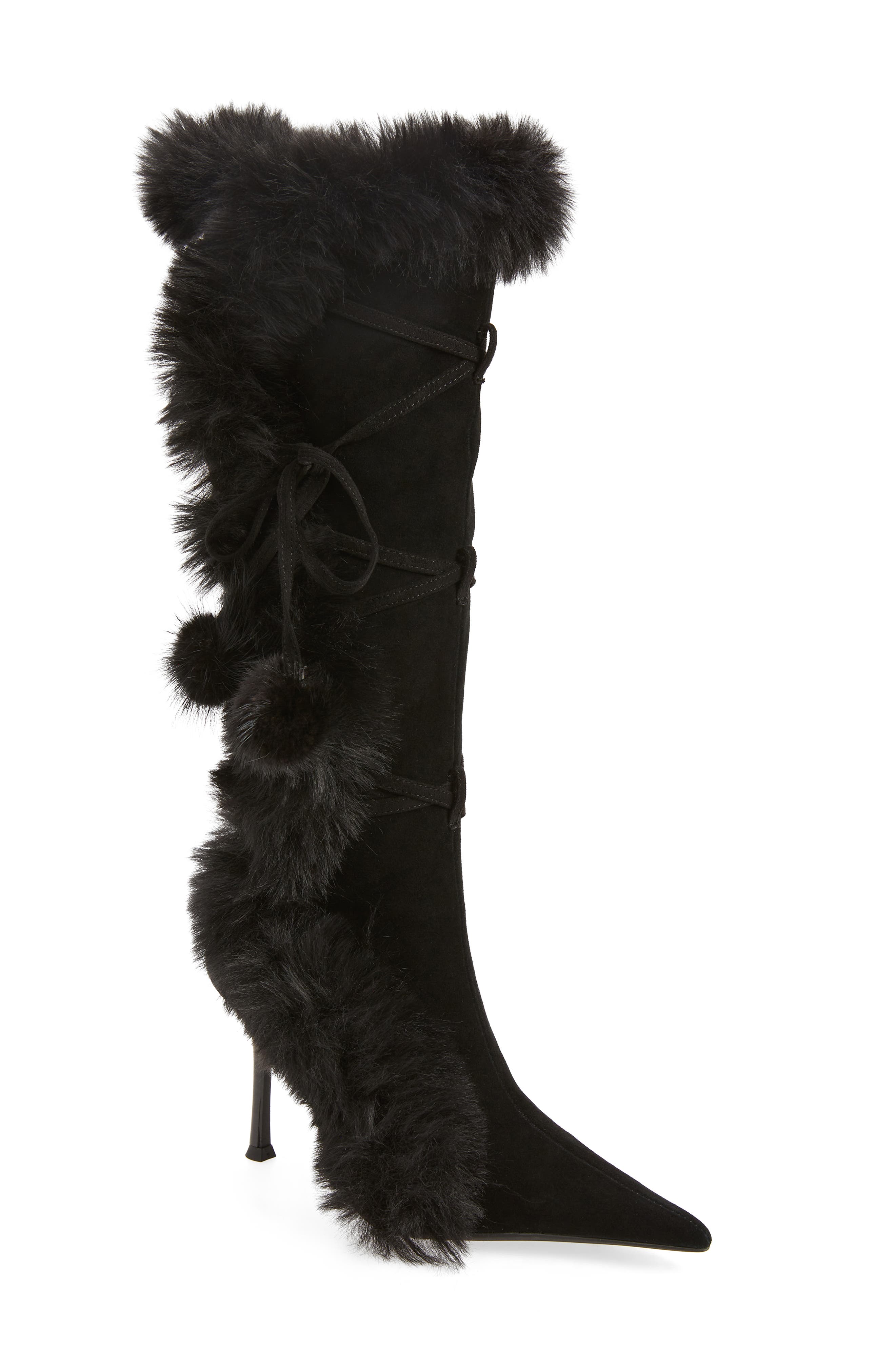 Jeffrey Campbell Fluffmeknot Pointed Toe Boot, Main, color, 