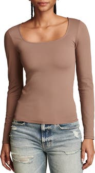 Lucky Brand Contour Square Neck Long Sleeve Top