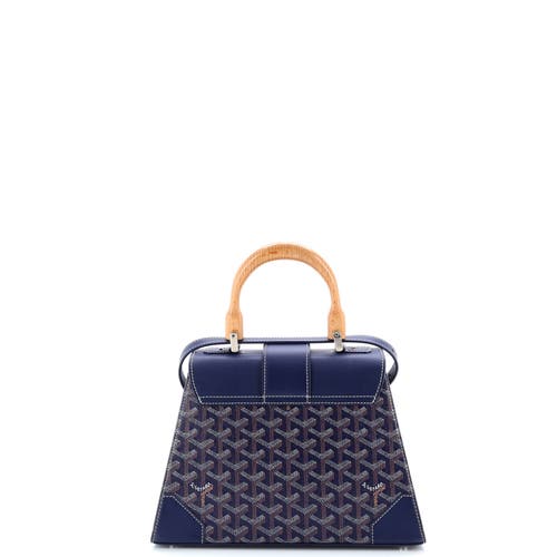 Pre-owned Goyard  Goyard Saigon Top Handle Bag Coated Canvas With Leather Pm In Blue