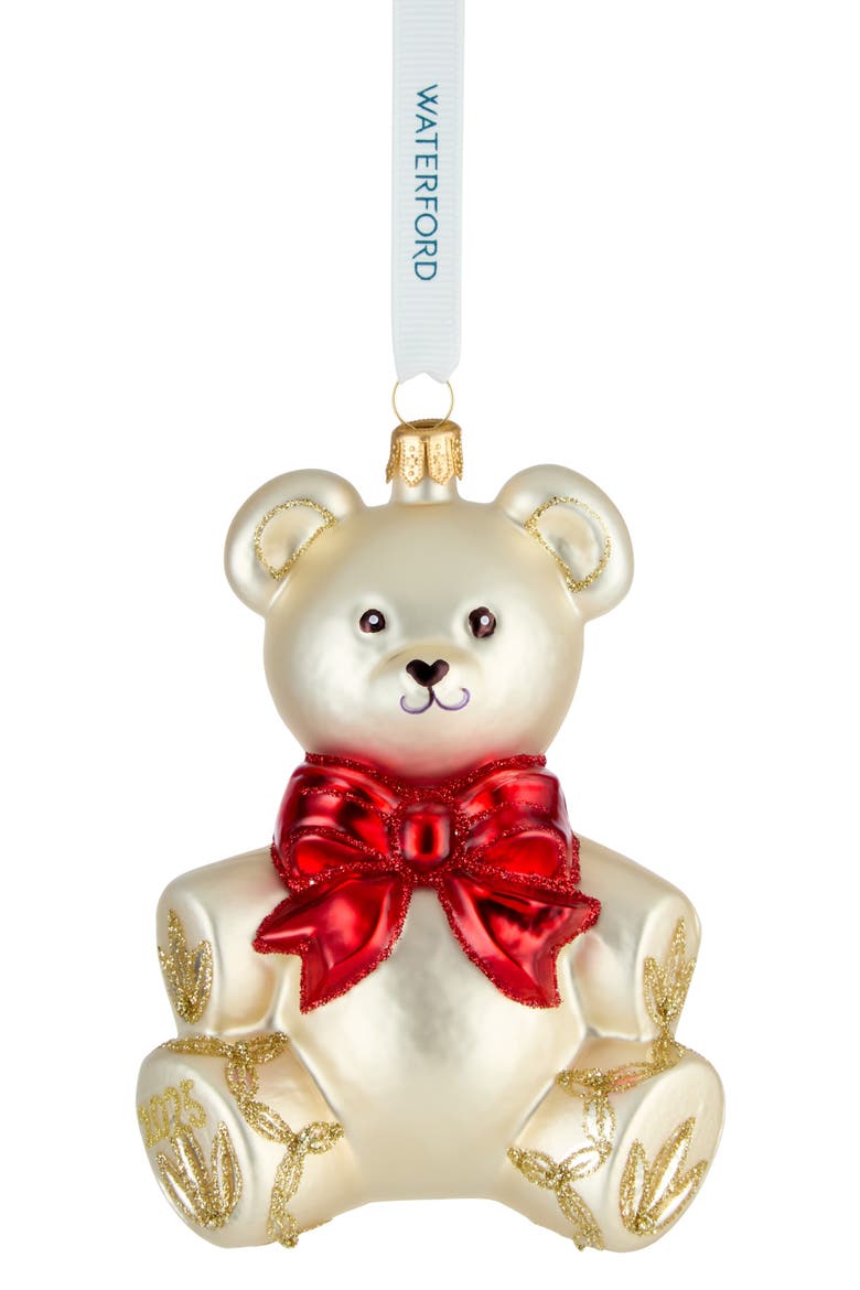 Holiday Heirlooms First Teddy Glass Ornament, Main, color, MULTI IVORY