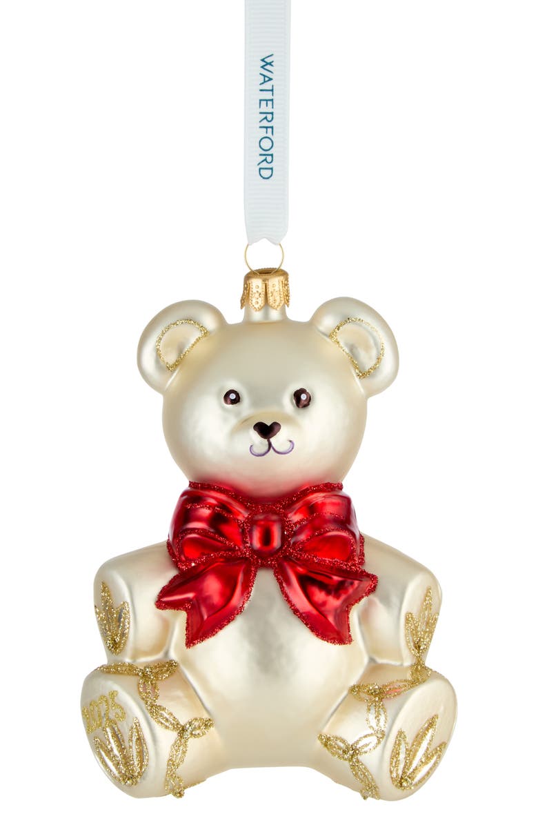 Waterford Holiday Heirlooms First Teddy Glass Ornament, Main, color, Multi Ivory