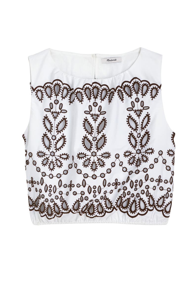 Embroidered Sleeveless Poplin Bubble Top, Alternate, color, WHITE