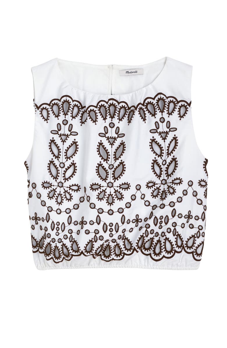 Madewell Embroidered Sleeveless Poplin Bubble Top, Alternate, color, White