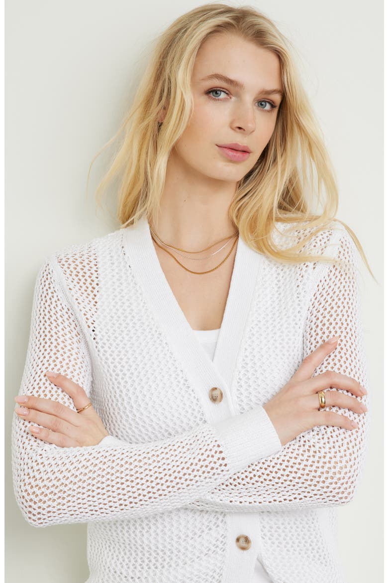 Open Stitch V-Neck Cotton Cardigan, Alternate, color, WHITE