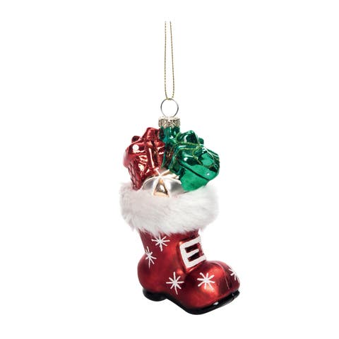 Multicolor Glass Santa Boot Ornament with Presents for Christmas