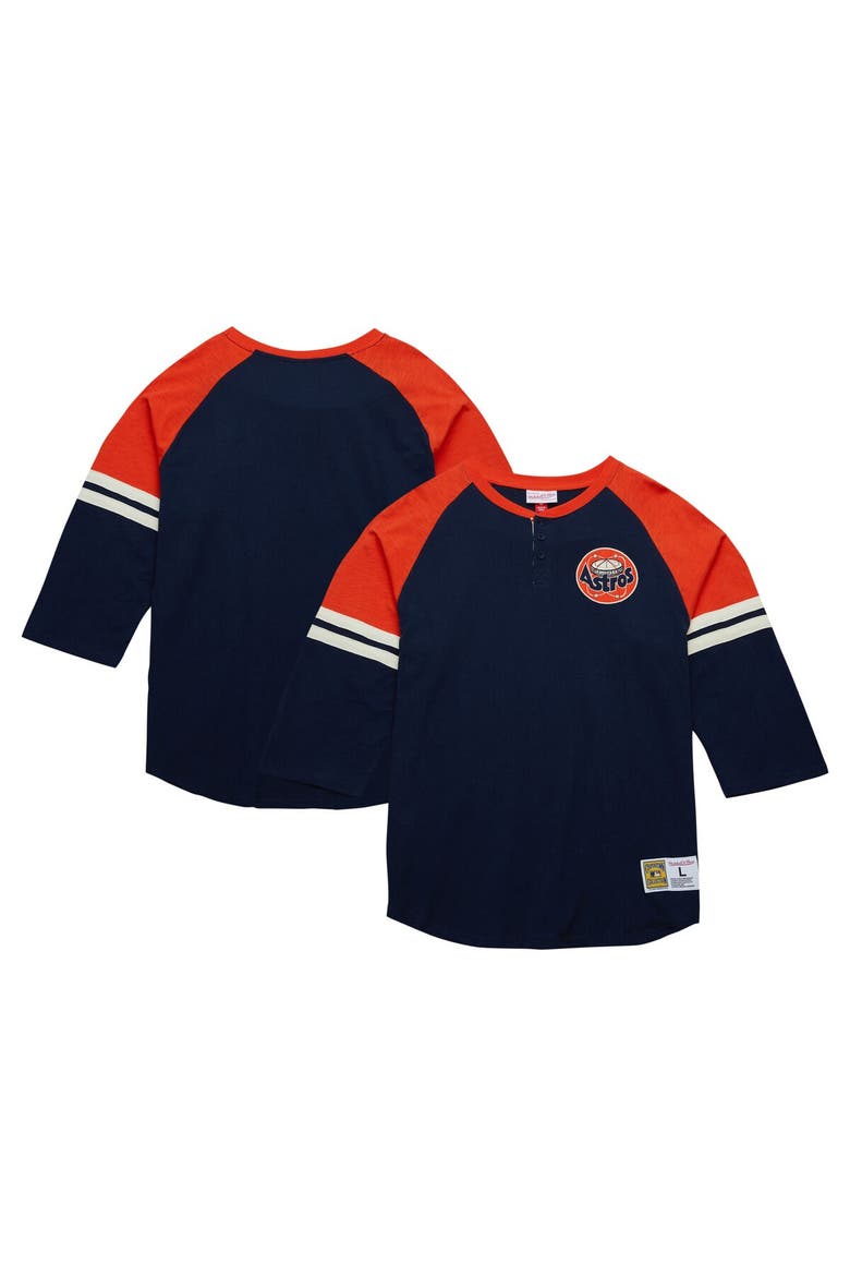 Men's Mitchell & Ness Navy Houston Astros Cooperstown Collection Legendary Raglan Slub Henley 3/4-Sleeve T-Shirt, Main, color, Navy