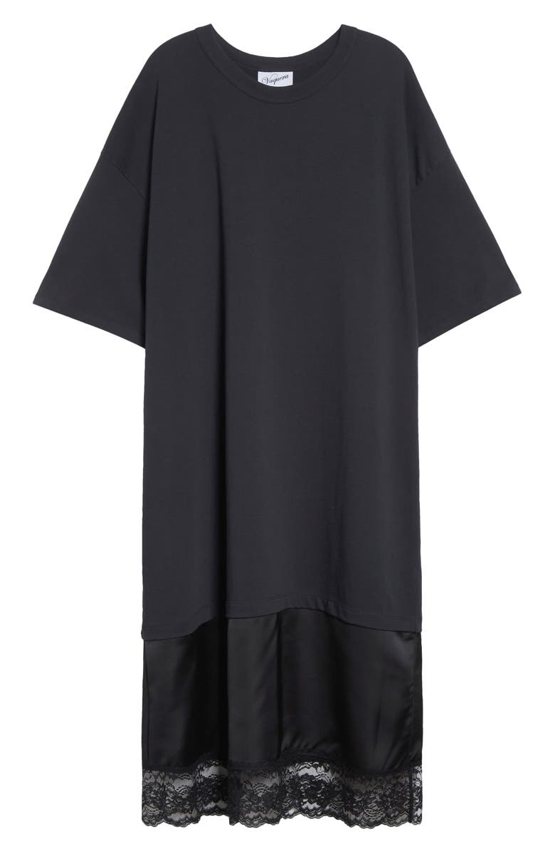 Vaquera Lipstick Lace Trim Graphic T-Shirt Dress, Alternate, color,