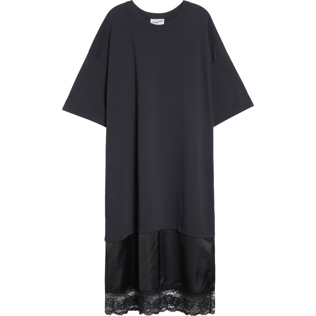 Vaquera Lipstick Lace Trim Graphic T-shirt Dress In Black