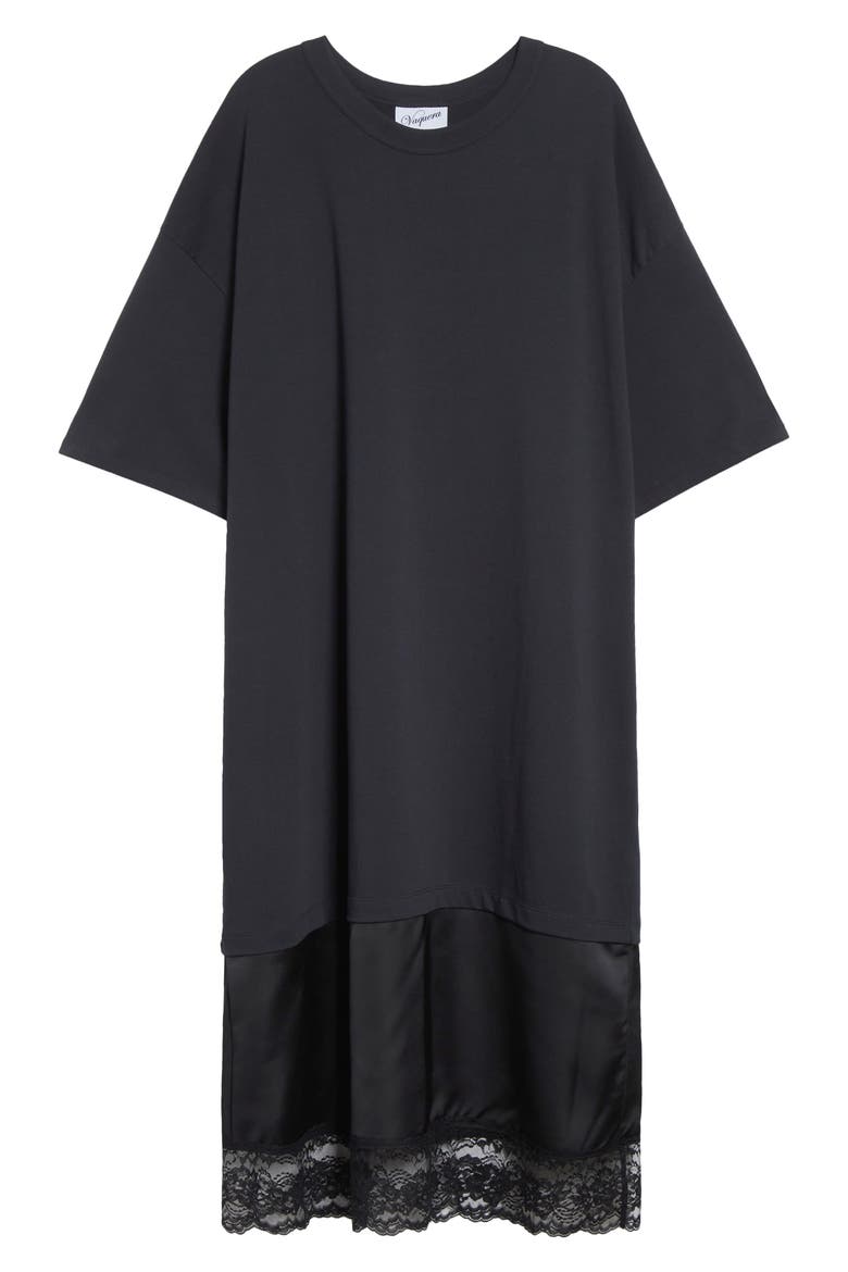 lace trim t shirt dress Lace Trim Mixed Media T-Shirt Dress (Women)