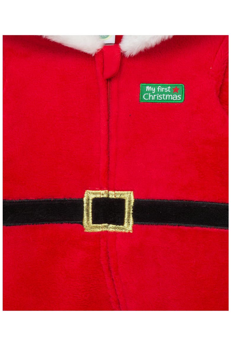 Santa Hooded Minky Fleece Footie, Alternate, color, RED