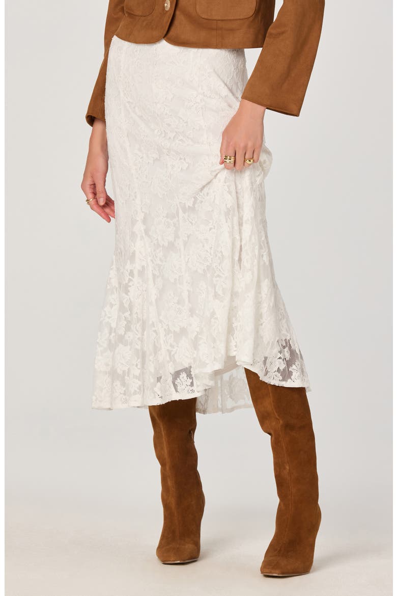 Cotton Blend Lace Midi Skirt, Main, color, OFF WHITE
