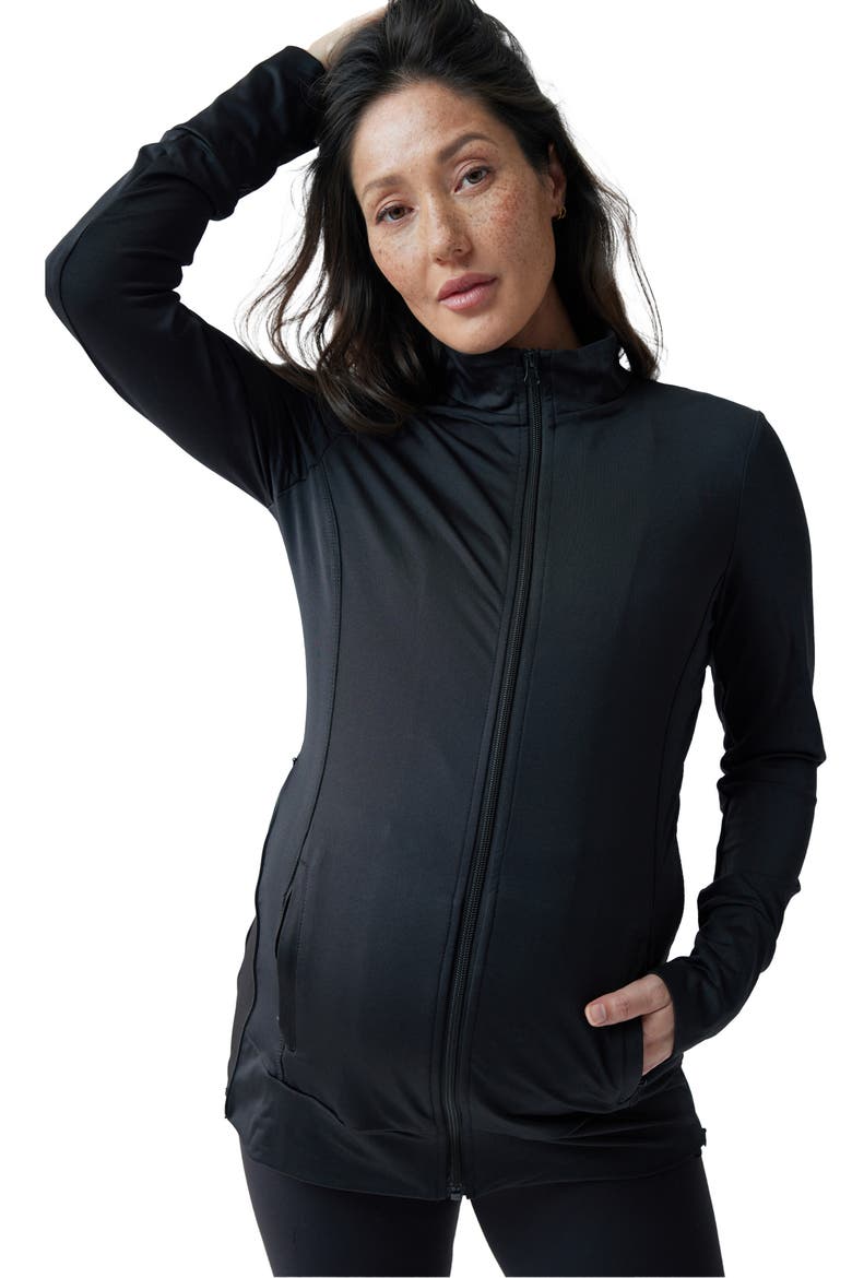 Active Side Zip Maternity Jacket, Alternate, color, BLACK
