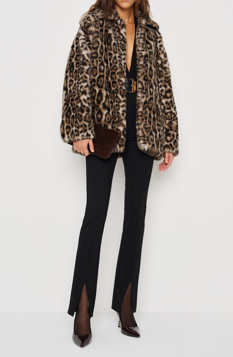 Reformation Faux Fur Coat, Alternate, color, Leopard