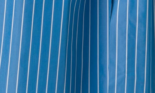 Akris Punto Pajama Stripe Belted Pleated Cotton Midi Skirt In Medium Blue-cream