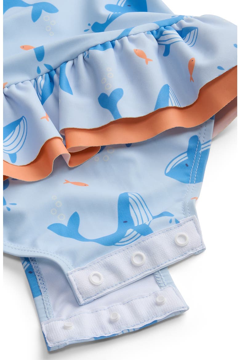 Frill Long Sleeve Swimsuit, Alternate, color, Blue Whale Print